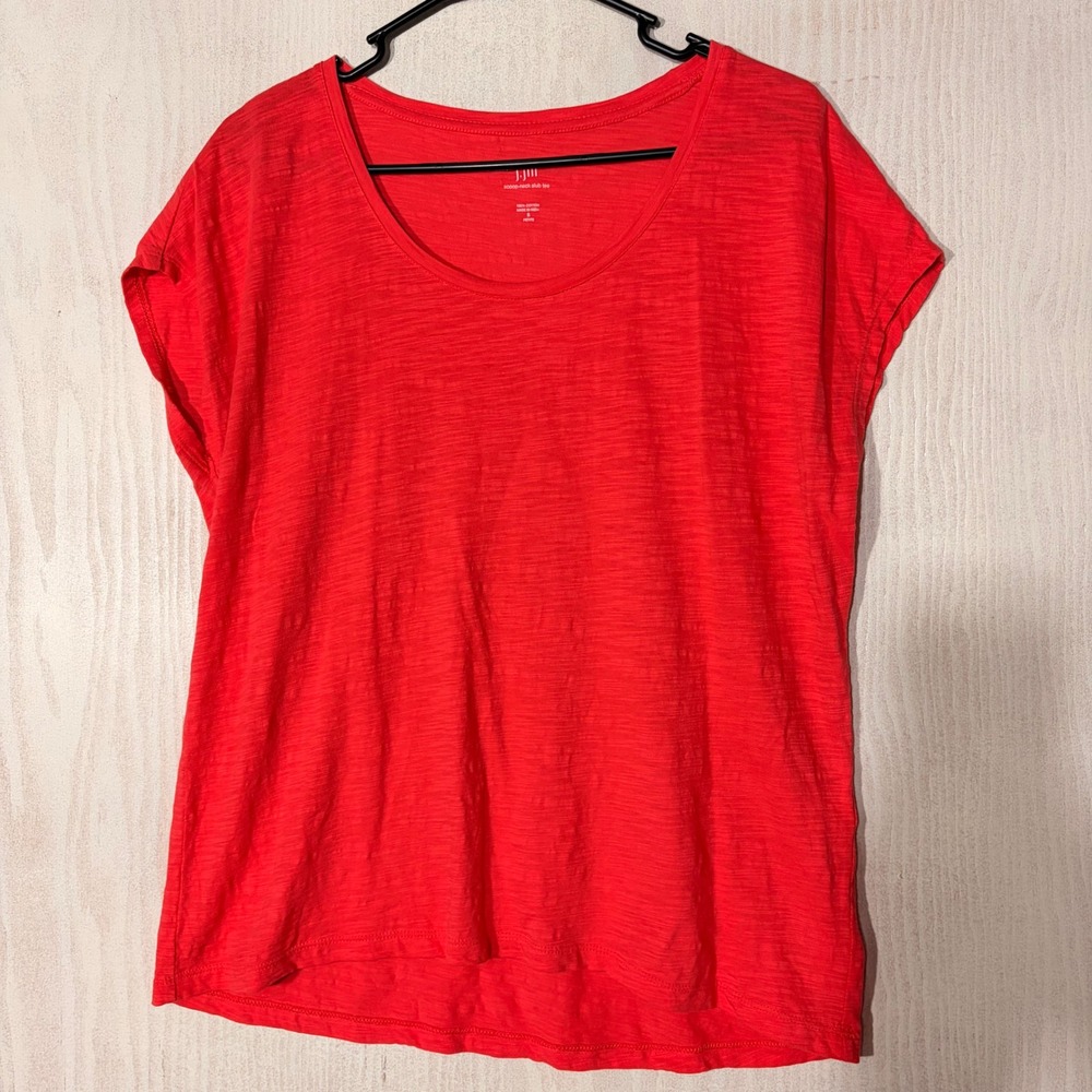 J. Jill Scoop Neck Slub Tee Womens Small Petite Red Cotton Short Sleeve Top